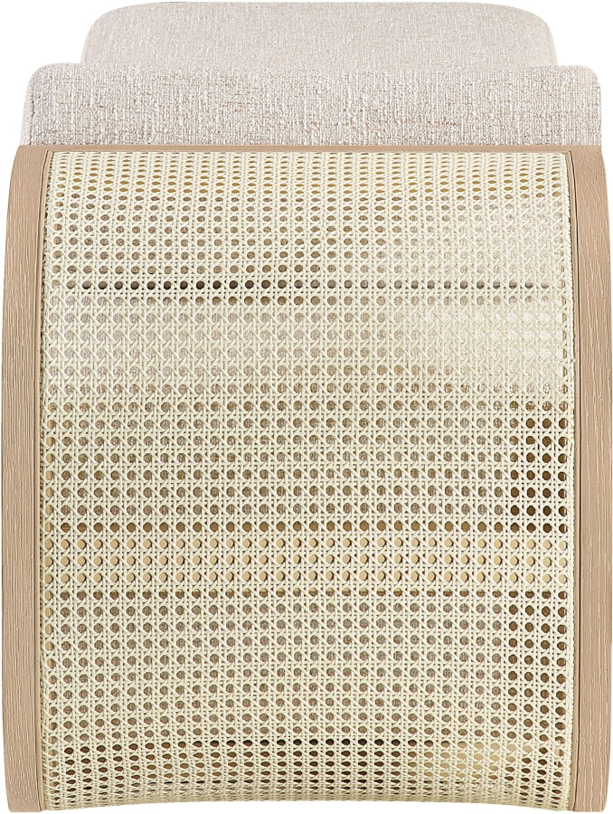 Zephyr Cane And Linen Textured Fabric Upholstered Chaise in Beige - 33042Beige
