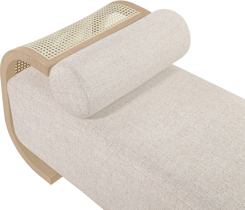 Zephyr Cane And Linen Textured Fabric Upholstered Chaise in Beige - 33042Beige