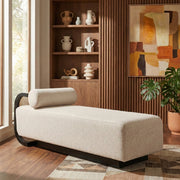 Zephyr Cane And Linen Textured Fabric Upholstered Chaise in Beige - 33043Beige