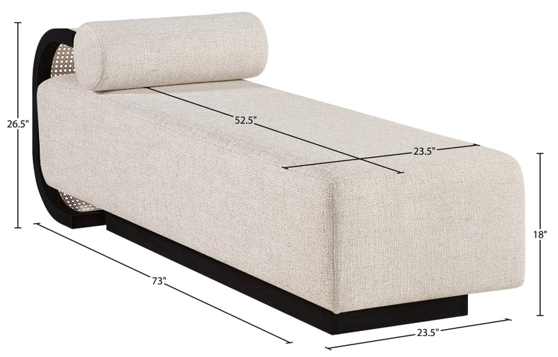 Zephyr Cane And Linen Textured Fabric Upholstered Chaise in Beige - 33043Beige