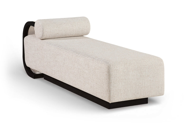 Zephyr Cane And Linen Textured Fabric Upholstered Chaise in Beige - 33043Beige