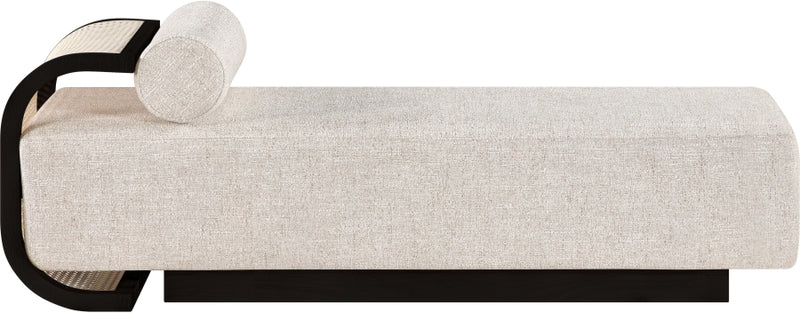 Zephyr Cane And Linen Textured Fabric Upholstered Chaise in Beige - 33043Beige
