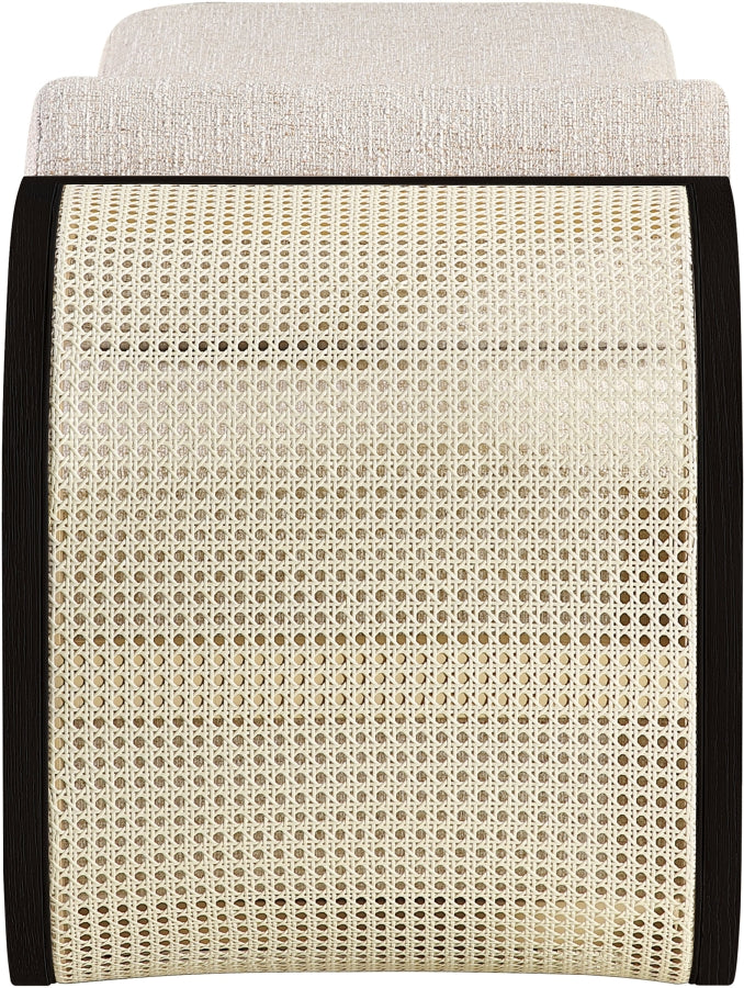Zephyr Cane And Linen Textured Fabric Upholstered Chaise in Beige - 33043Beige