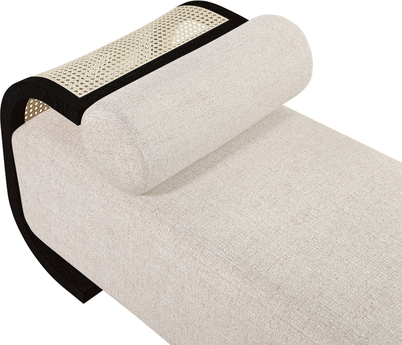 Zephyr Cane And Linen Textured Fabric Upholstered Chaise in Beige - 33043Beige