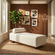 Zephyr Cane And Linen Textured Fabric Upholstered Chaise in Cream - 33041Cream