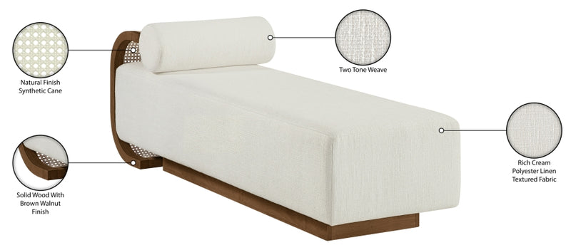 Zephyr Cane And Linen Textured Fabric Upholstered Chaise in Cream - 33041Cream