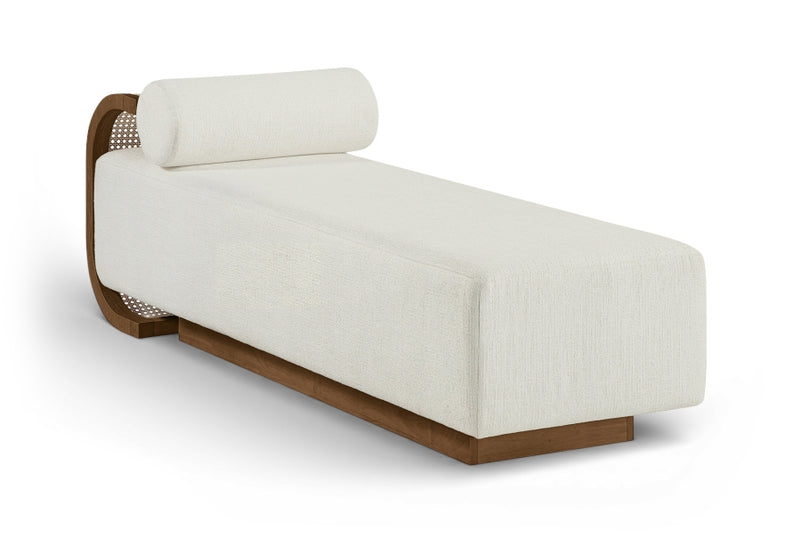 Zephyr Cane And Linen Textured Fabric Upholstered Chaise in Cream - 33041Cream