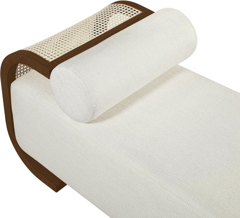 Zephyr Cane And Linen Textured Fabric Upholstered Chaise in Cream - 33041Cream