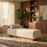 Zephyr Cane And Linen Textured Fabric Upholstered Chaise in Cream - 33042Cream