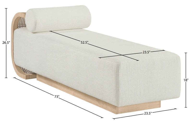 Zephyr Cane And Linen Textured Fabric Upholstered Chaise in Cream - 33042Cream