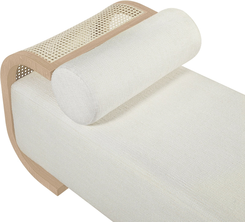 Zephyr Cane And Linen Textured Fabric Upholstered Chaise in Cream - 33042Cream