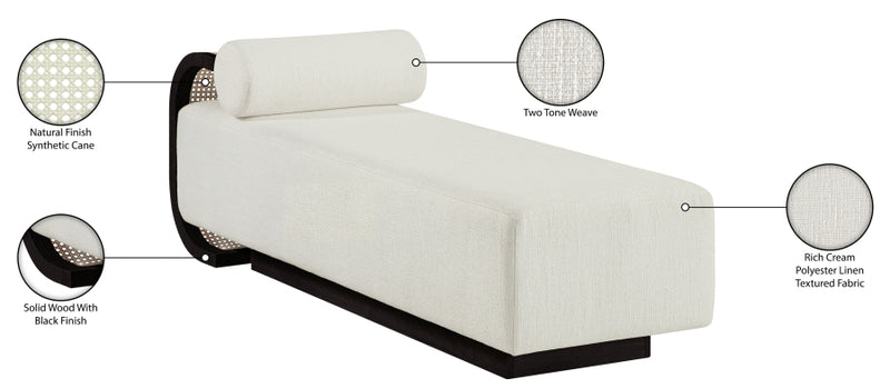 Zephyr Cane And Linen Textured Fabric Upholstered Chaise in Cream - 33043Cream