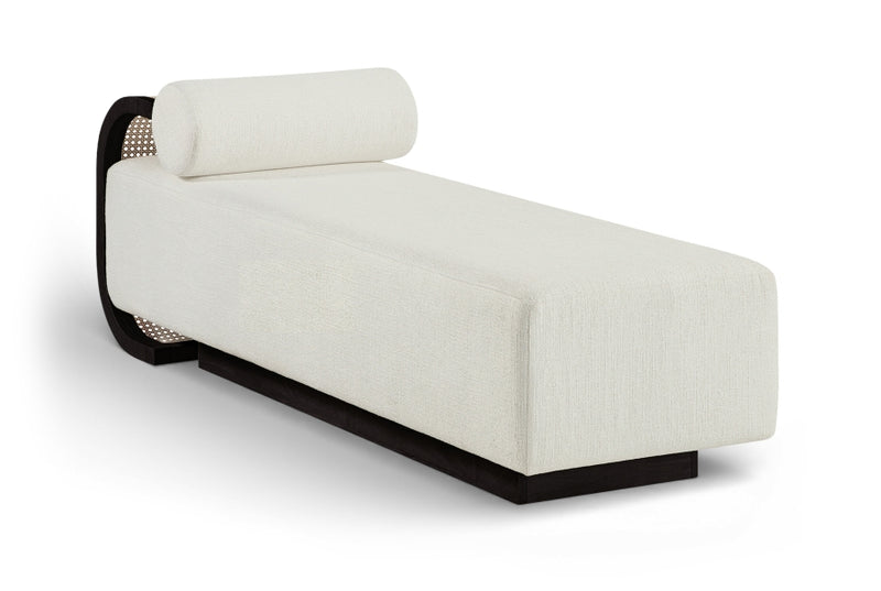 Zephyr Cane And Linen Textured Fabric Upholstered Chaise in Cream - 33043Cream