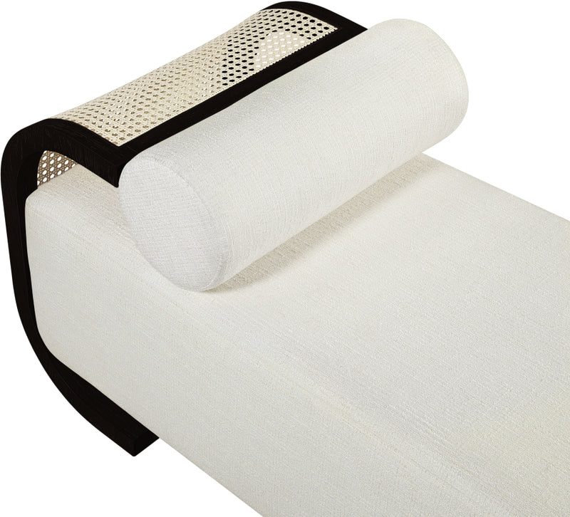 Zephyr Cane And Linen Textured Fabric Upholstered Chaise in Cream - 33043Cream