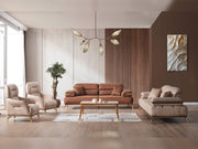 Zeta 3-pieces (Sofa & Loveseat & Chair) Livingroom in Beige - Brown - 200-ELIF-ZET-E150-321