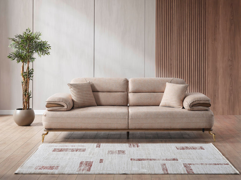 Zeta 3-pieces (Sofa & Loveseat & Chair) Livingroom in Beige - Brown - 200-ELIF-ZET-E150-321