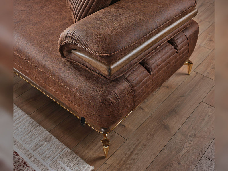 Zeta 3-pieces (Sofa & Loveseat & Chair) Livingroom in Beige - Brown - 200-ELIF-ZET-E150-321