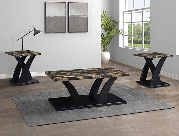 Zion 3Pk Faux Marble Cktl Set Gdbk - 4227SET-GBK