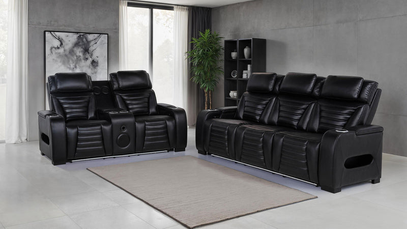Zuma 2-piece Faux Leather Dual Power LED Sofa Set Black - 603251PP-S2
