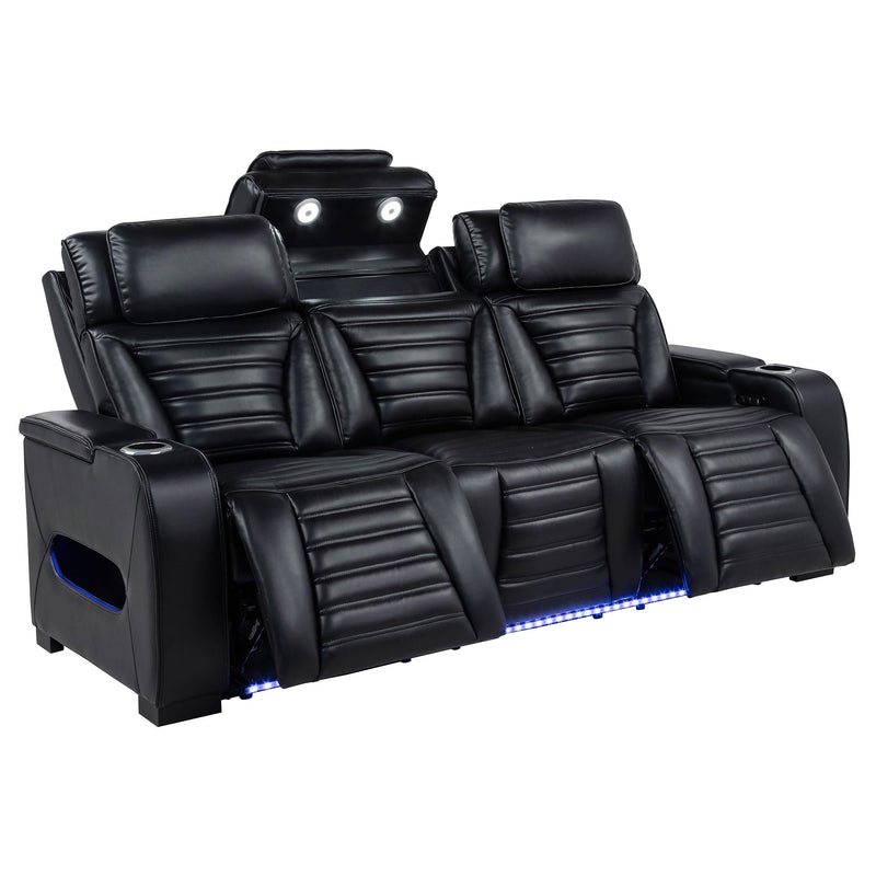 Zuma 2-piece Faux Leather Dual Power LED Sofa Set Black - 603251PP-S2