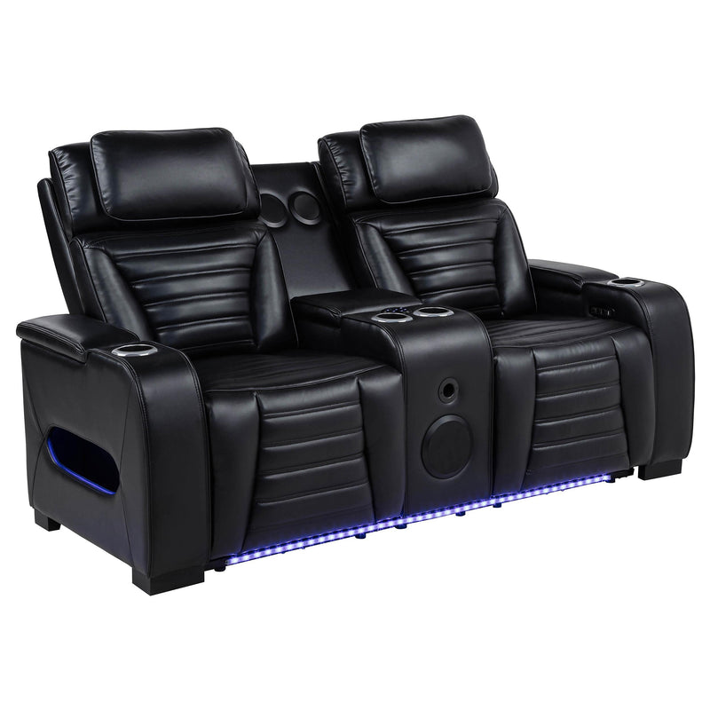Zuma 2-piece Faux Leather Dual Power LED Sofa Set Black - 603251PP-S2