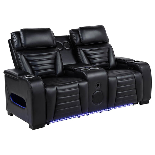 Zuma Faux Leather Dual Power Reclining LED Loveseat Black - 603252PP