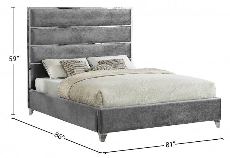 Zuma Velvet King Bed Grey - Gate FurnitureKing Bed