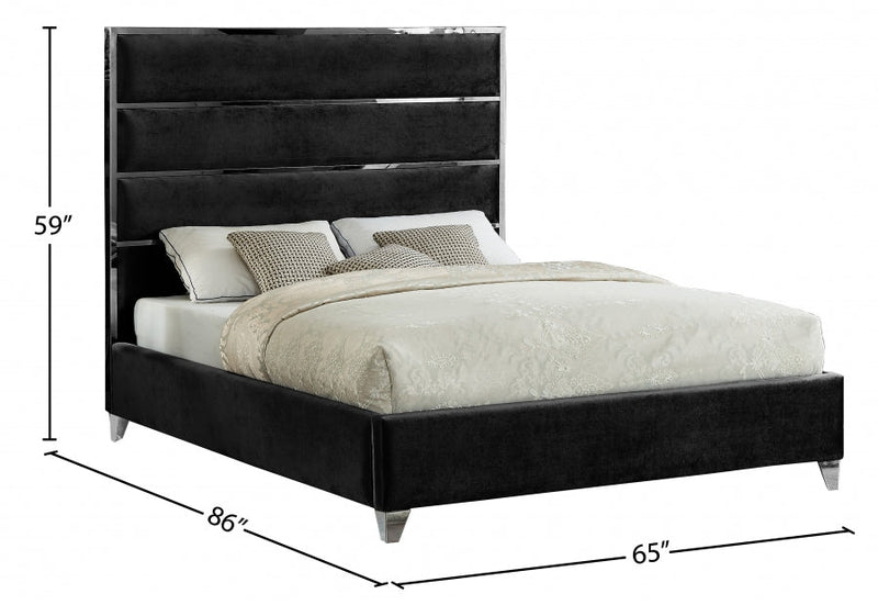 Zuma Velvet Queen Bed Black - Gate FurnitureQueen Bed