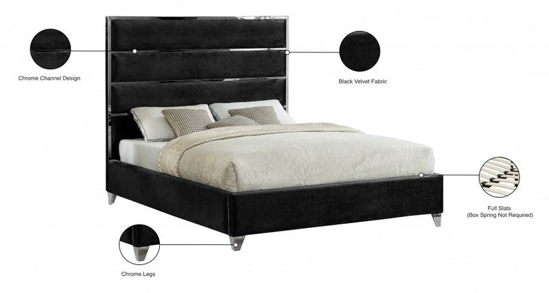 Zuma Velvet Queen Bed Black - Gate FurnitureQueen Bed