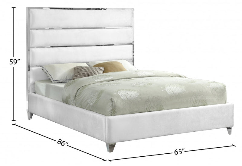 Zuma Velvet Queen Bed White - Gate FurnitureQueen Bed