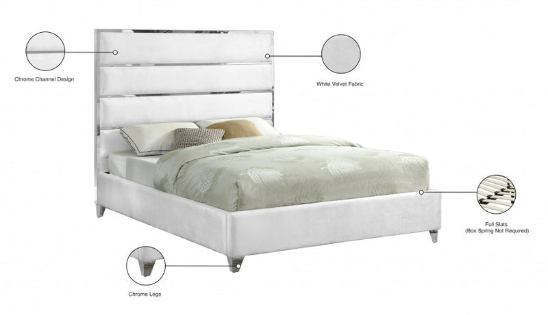 Zuma Velvet Queen Bed White - Gate FurnitureQueen Bed