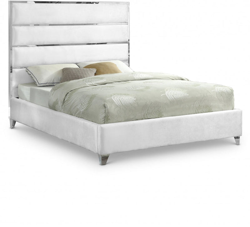 Zuma Velvet Queen Bed White - Gate FurnitureQueen Bed