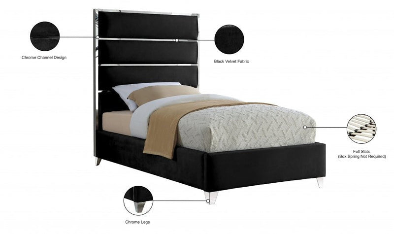 Zuma Velvet Twin Bed Black - Gate FurnitureTwin Bed