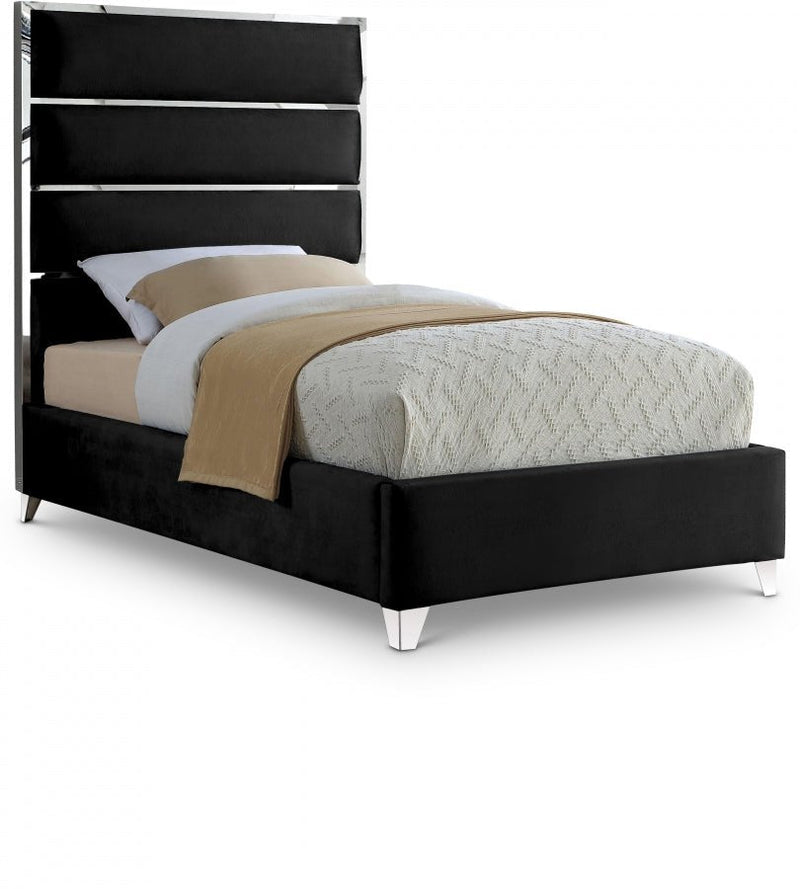 Zuma Velvet Twin Bed Black - Gate FurnitureTwin Bed