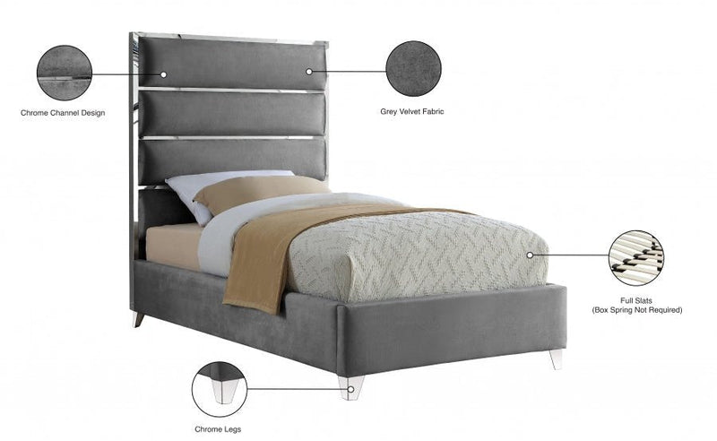 Zuma Velvet Twin Bed Grey - Gate FurnitureTwin Bed