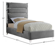 Zuma Velvet Twin Bed Grey - Gate FurnitureTwin Bed