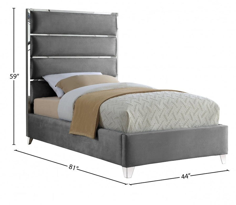 Zuma Velvet Twin Bed Grey - Gate FurnitureTwin Bed