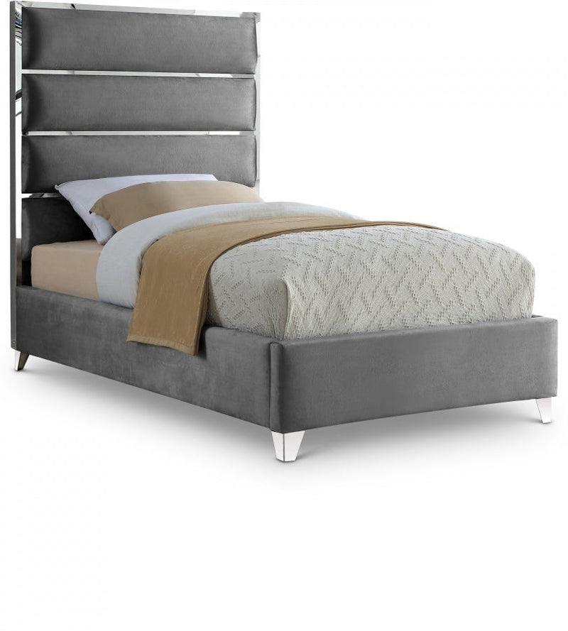 Zuma Velvet Twin Bed Grey - Gate FurnitureTwin Bed