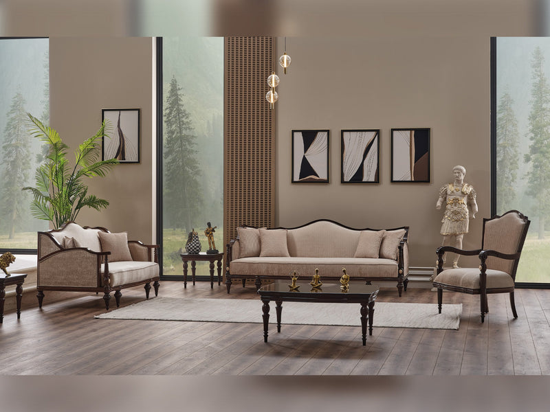 Zumrut Lux 3-pieces (Sofa & Loveseat & Chair) Livingroom Set Beige in Beige - 101-ZUM-AQUA3568-3L21