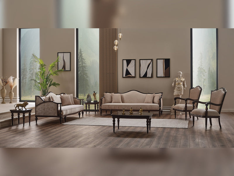 Zumrut Lux Stationary Sofa Beige in Beige - 101-ZUM-AQUA3568-3L