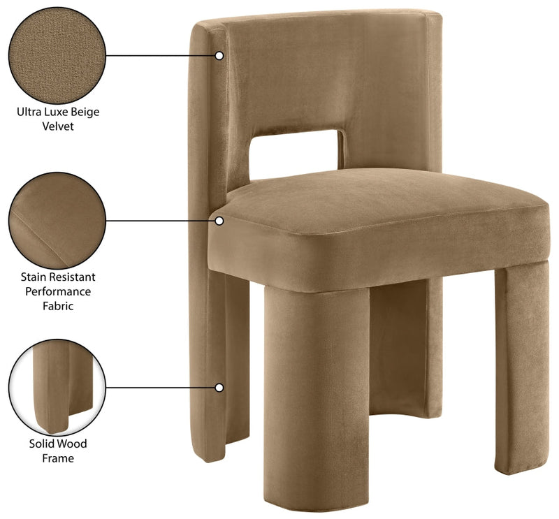 Zuno Velvet Performace Fabric Upholstered Dining Chair in Beige, Set of 2 - 945Beige-C