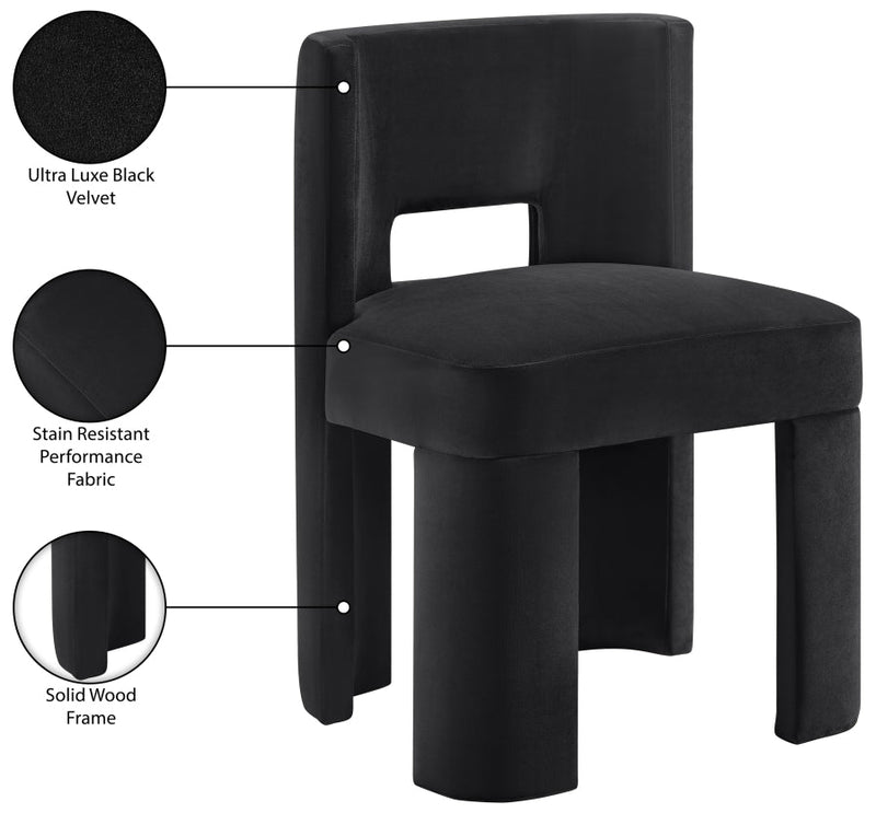 Zuno Velvet Performace Fabric Upholstered Dining Chair in Black, Set of 2 - 945Black-C