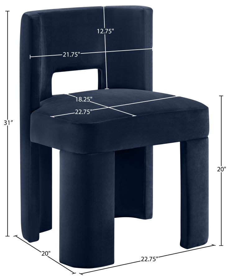 Zuno Velvet Performace Fabric Upholstered Dining Chair in Blue, Set of 2 - 945Navy-C