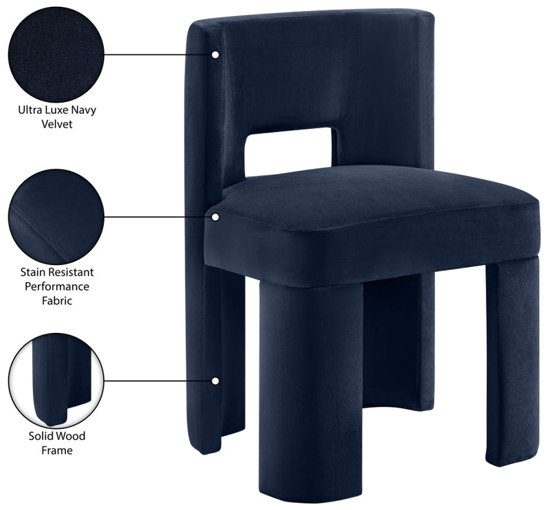 Zuno Velvet Performace Fabric Upholstered Dining Chair in Blue, Set of 2 - 945Navy-C