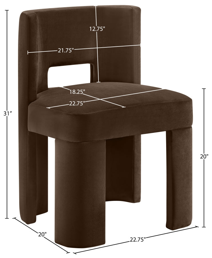 Zuno Velvet Performace Fabric Upholstered Dining Chair in Brown, Set of 2 - 945Brown-C