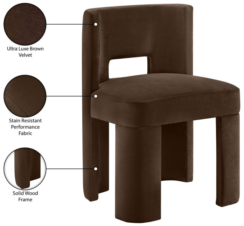 Zuno Velvet Performace Fabric Upholstered Dining Chair in Brown, Set of 2 - 945Brown-C