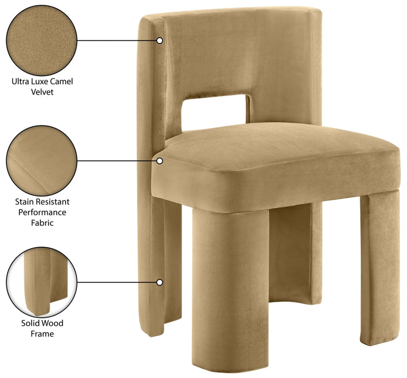 Zuno Velvet Performace Fabric Upholstered Dining Chair in Camel, Set of 2 - 945Camel-C