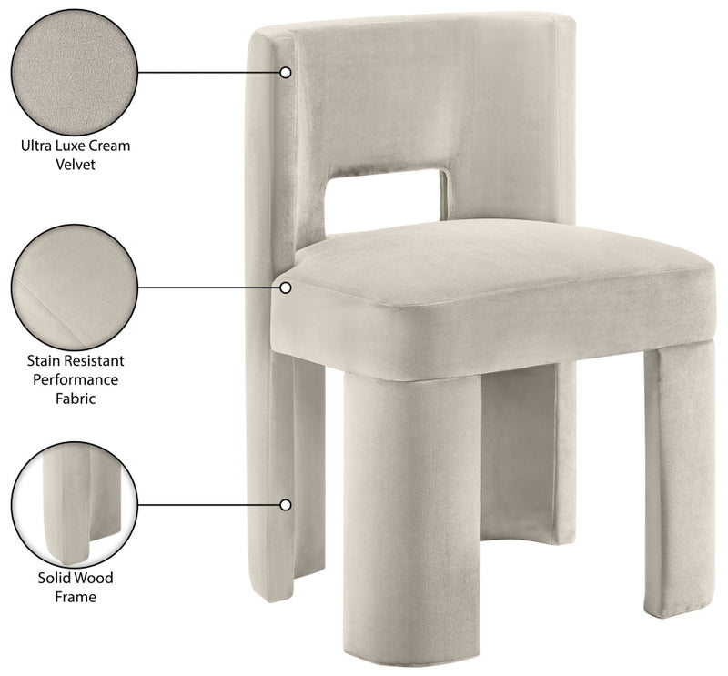 Zuno Velvet Performace Fabric Upholstered Dining Chair in Cream, Set of 2 - 945Cream-C