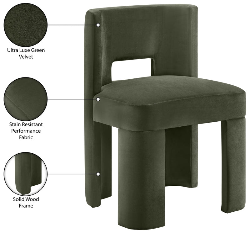Zuno Velvet Performace Fabric Upholstered Dining Chair in Green, Set of 2 - 945Green-C