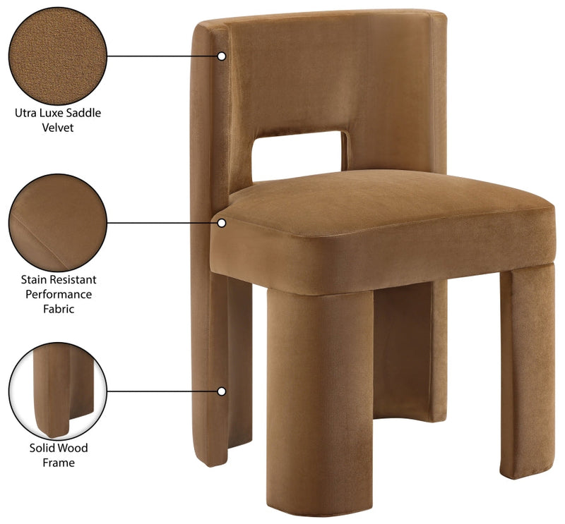 Zuno Velvet Performace Fabric Upholstered Dining Chair in Saddle, Set of 2 - 945Saddle-C